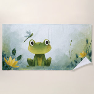 Süßer Frosch & Libelle – Sanfte Naturillustration Strandtuch