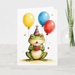 Süßer Frosch mit Cupcake Kinder Geburtstag Karte