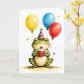 Süßer Frosch mit Cupcake Kinder Geburtstag Karte (Gelbe Blume)