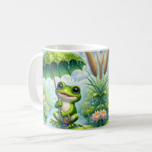 Süßer Frosch mit einem Regenschirm Kaffeetasse