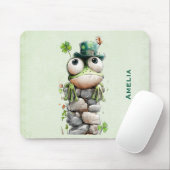 Süßer Frosch mit grüner Mütze und Kleeblatt Mousepad (Mit Mouse)