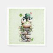 Süßer Frosch mit grüner Mütze und Kleeblatt Serviette (Vorderseite)