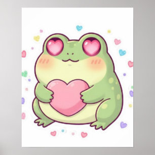 Süßer Frosch mit Herzposter Kawaii Frosch Ästhetik Poster
