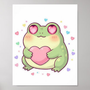 Süßer Frosch mit Herzposter Kawaii Frosch Ästhetik Poster