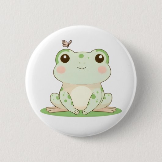 Süßer Frosch mit Schmetterling - süßes Naturdesign Button (Vorderseite)