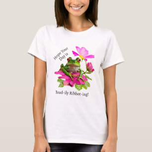 Süßer Frosch oder Krötenwitz auf rosa Blumen T-Shirt