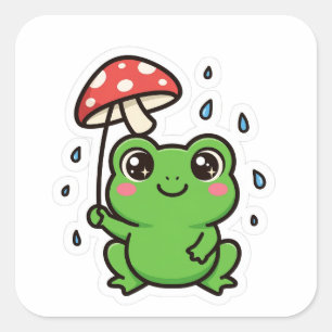 Süßer Frosch Pilz Schirm Regen Aufkleber