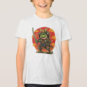 Süßer Frosch Samurai Cartoon Tier Krieger Design Tri-Blend Shirt