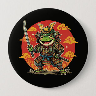 Süßer Frosch-Samurai-Cartoon-Tierkrieger-Design Button