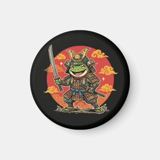 Süßer Frosch-Samurai-Cartoon-Tierkrieger-Design Magnet (Vorne)
