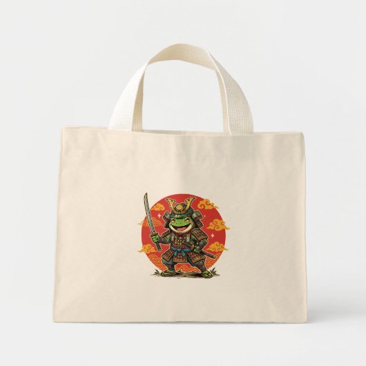 Süßer Frosch-Samurai-Cartoon-Tierkrieger-Design Mini Stoffbeutel (Vorne)