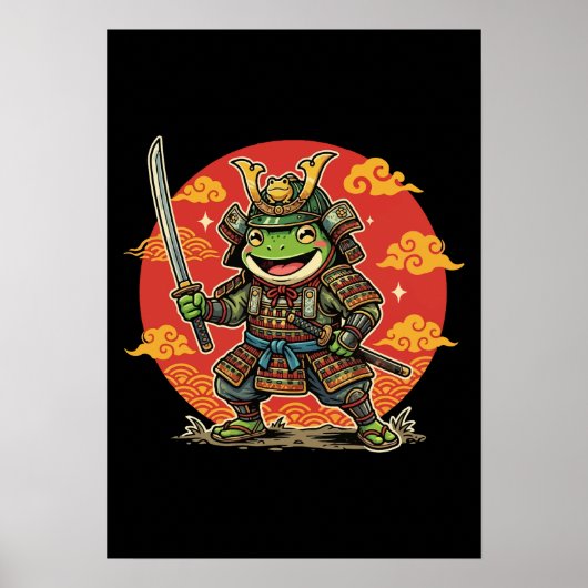 Süßer Frosch-Samurai-Cartoon-Tierkrieger-Design Poster (Vorne)
