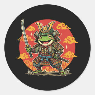Süßer Frosch-Samurai-Cartoon-Tierkrieger-Design Runder Aufkleber