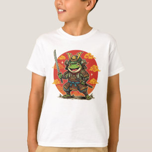 Süßer Frosch-Samurai-Cartoon-Tierkrieger-Design T-Shirt