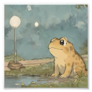 Süßer Frosch Spielend im Park Whimsical Nocturnal Fotodruck