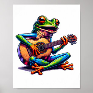 Süßer Frosch spielt Gitarre Keine Sorge, sei hoppy Poster