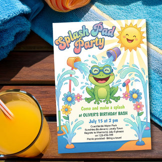 Süßer Frosch-Splash-Pad-Wasserpark Kindergeburtsta Einladung