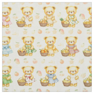 Süßer Frucht-Teddybär und -Körbe Nahtloses Muster Stoff