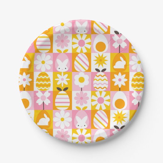 Süßer Frühlings-Oster-Patchwork Pappteller (Vorderseite)