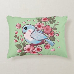 Süßer Frühlingsblaue Vogel & Kirschblüten-Aquarell Dekokissen