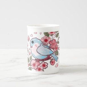 Süßer Frühlingsblaue Vogel & Kirschblüten-Aquarell Porzellantasse