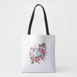 Süßer Frühlingsblaue Vogel & Kirschblüten-Aquarell Tasche