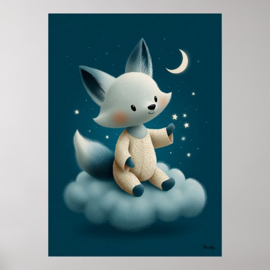 Süßer Fuchs auf Wolken-Kinderzimmer-Bettzeit Poster (Vorne)