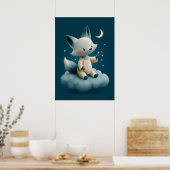 Süßer Fuchs auf Wolken-Kinderzimmer-Bettzeit Poster (Küche)