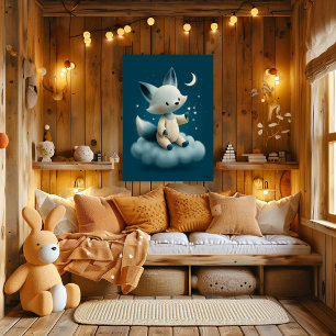 Süßer Fuchs auf Wolken-Kinderzimmer-Bettzeit Poster
