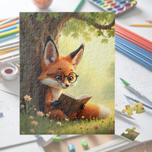 Süßer Fuchs beim Lesen eines Buches, Kinder 