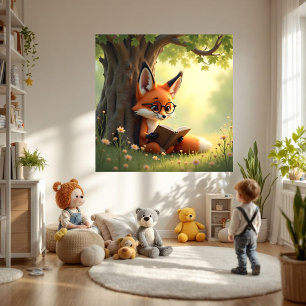 Süßer Fuchs, der ein Buch liest, Kinderzimmer  Poster