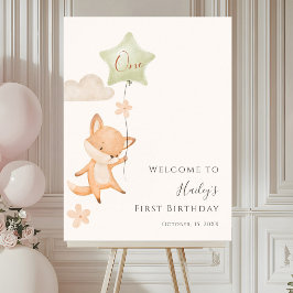 Süßer Fuchs fliegt mit Luftballon zum ersten Gebur Poster