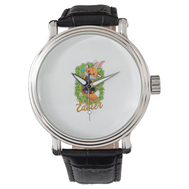 Süßer Fuchs Hasenohren Frohe Ostern Fuchs mit Oste Armbanduhr (Vorderseite)