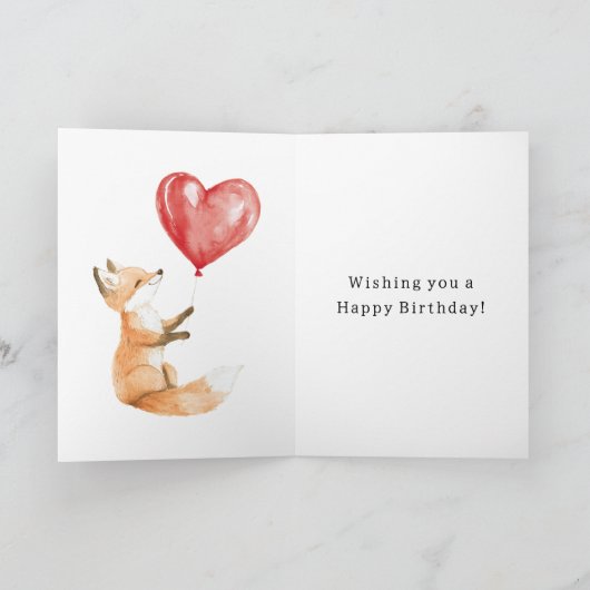 Süßer Fuchs Herz Ballon Geburtstag Karte (Innenseite)