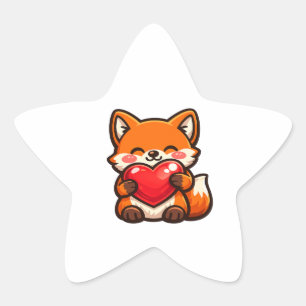 Süßer Fuchs Herz – Kawaii Fuchs umarmt rotes Herz, Stern-Aufkleber