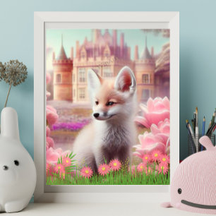 Süßer Fuchs im Garten Märchenschloss Kunst Kinderz Poster