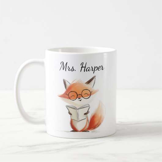 Süßer Fuchs-Lehrer beim Lesen Kaffeetasse (Links)