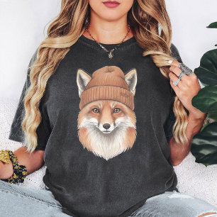 Süßer Fuchs mit Beaniemotiv T-Shirt