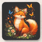 Süßer Fuchs mit Blumen Getränkeuntersetzer (Vorderseite)