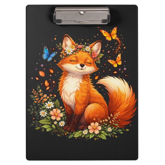 Süßer Fuchs Mit Blumen Klemmbrett (Vorderseite)