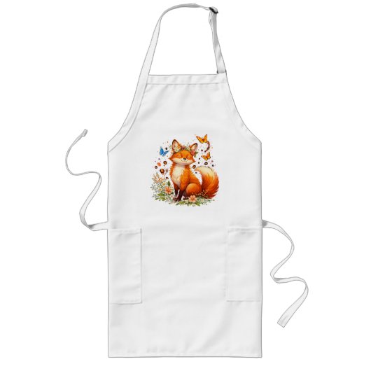Süßer Fuchs mit Blumen Lange Schürze (Vorne)