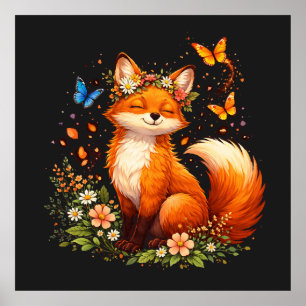 Süßer Fuchs mit Blumen Poster