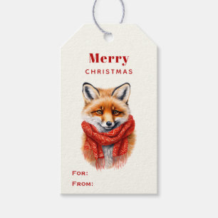 Süßer Fuchs mit rotem Schal für/zu Weihnachten Geschenkanhänger