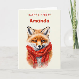Süßer Fuchs mit rotem Schal Herbst Bild Geburtstag Karte