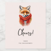 Süßer Fuchs mit rotem Schal Herbst Bild Prost Weinetikett (Einzelnes Label)