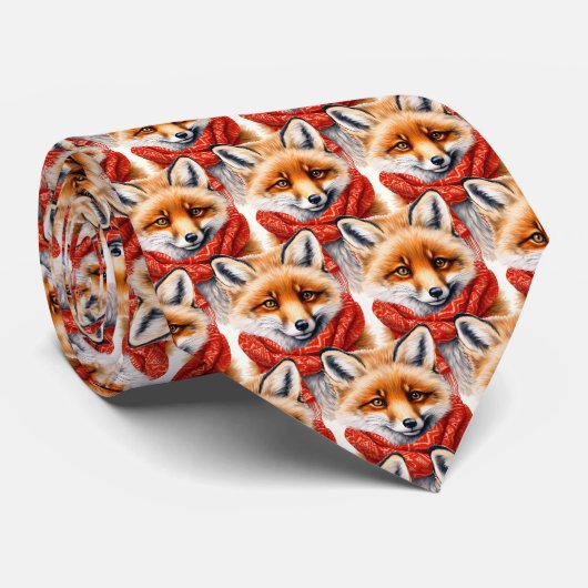 Süßer Fuchs mit rotem Schal Herbst Bildmuster Krawatte (Gerollt)