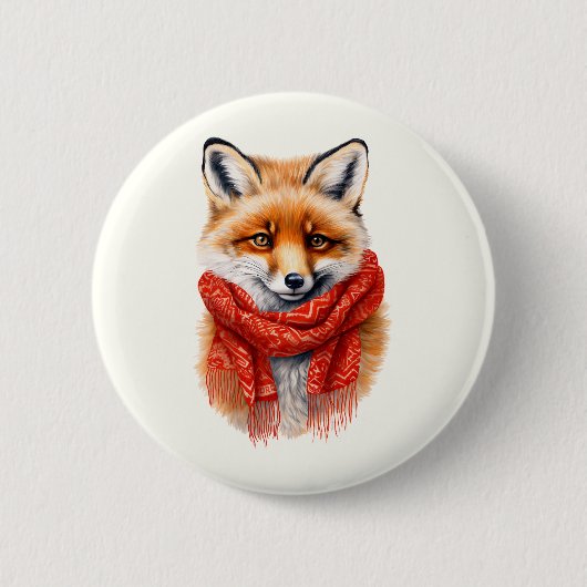Süßer Fuchs mit rotem Schal Herbstbild Button (Vorderseite)