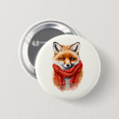 Süßer Fuchs mit rotem Schal Herbstbild Button (Vorne & Hinten)