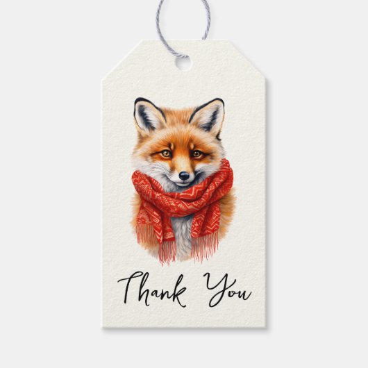 Süßer Fuchs mit rotem Schal Herbstbild Danke Geschenkanhänger (Vorderseite)