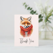 Süßer Fuchs mit rotem Schal Herbstbild Danke Postkarte (Stehend Vorderseite)